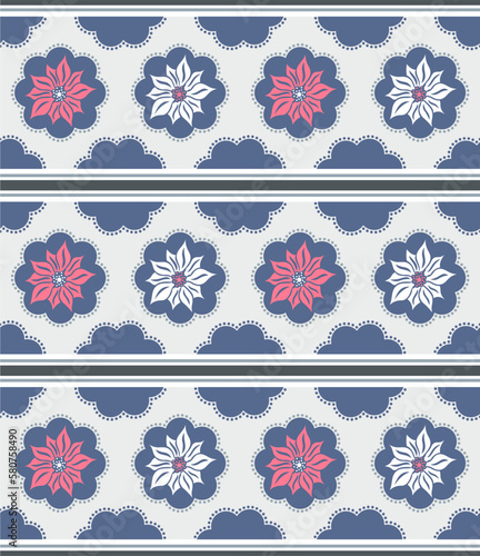 The vector illustration of block border flower pattern for wallpaper, backdrops, and various surfaces.