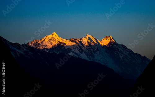 beautiful Sunrise ray over the Mountain range at Gorkha, Nepal.
