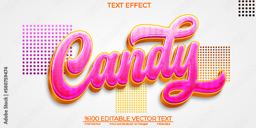 Candy Text, Cute Gold and Pink Template Editable 3d Vektor Text Effect