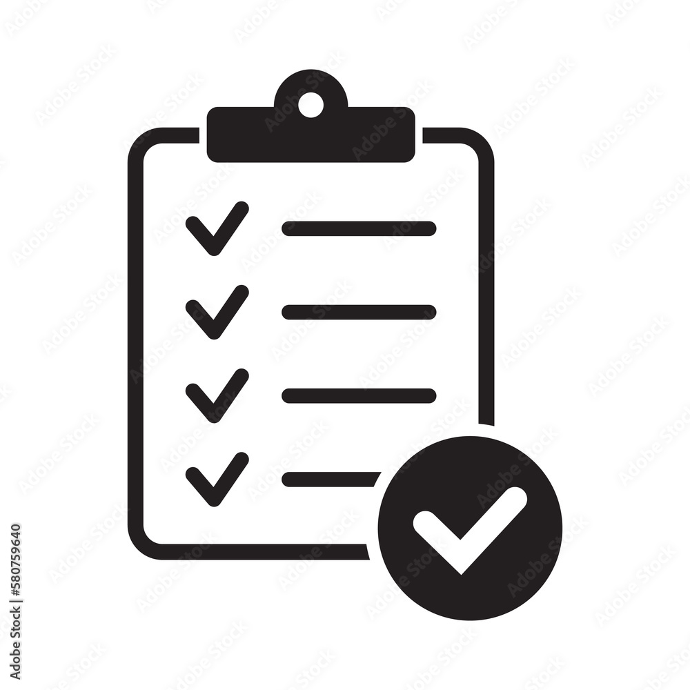 Clipboard with check mark icon isolated on background. Checklist sign symbol for web site and app design. Clipboard with check mark icon isolated on background. Checklist sign symbol for web site and app design.