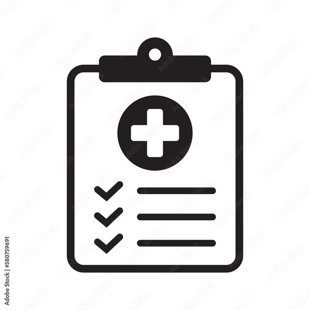 Medical history icon, medical report symbol. Health care clipboard icon. Medical card icon. Medical history icon, medical report symbol. Health care clipboard icon. Medical card icon.