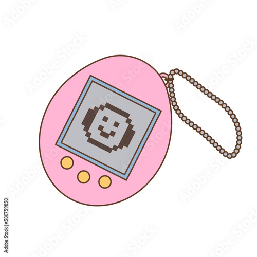 A japanese electronic toy isolated on white background. Back to 90s. Nostalgia for 1990s element. Retro style.