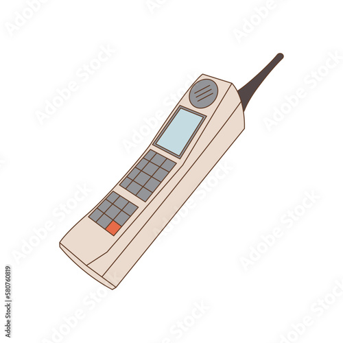 Old fashioned wireless cellphone isolated on white background. Back to 90s. Nostalgia for 1990s element. Retro style.