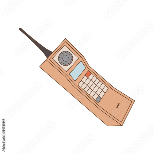 Old fashioned wireless cellphone isolated on white background. Back to 90s. Nostalgia for 1990s element. Retro style.