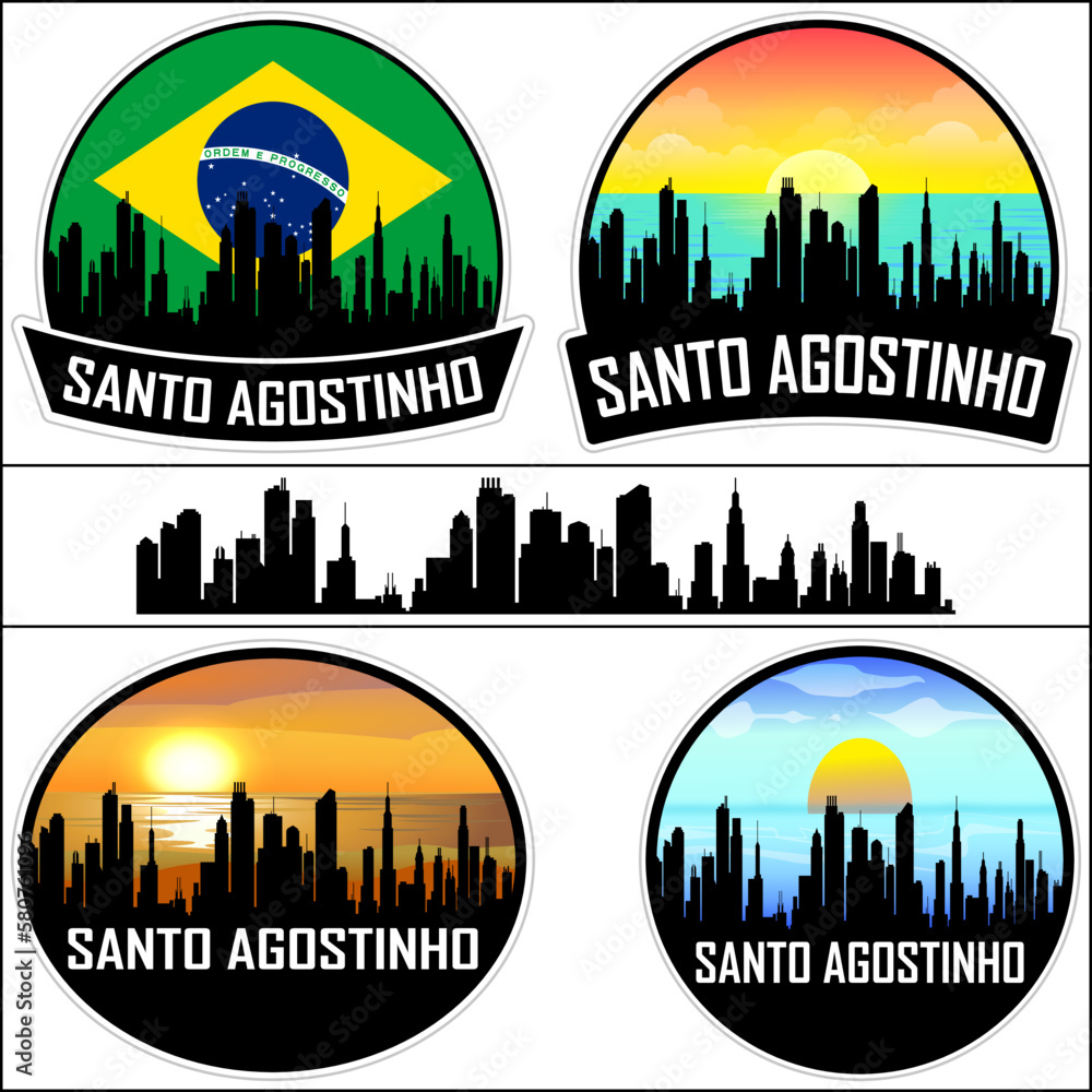 Santo Agostinho Skyline Silhouette Brazil Flag Travel Souvenir Sticker Sunset Background Vector Illustration SVG EPS AI