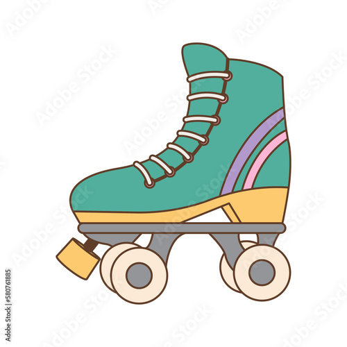 Inline skates isolated on white background. Back to 90s. Nostalgia for 1990s element. Retro style.