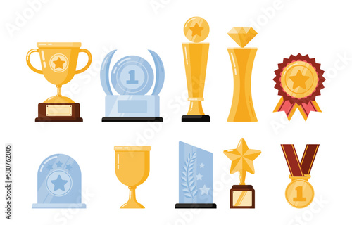 Trophy And Medal Rewards For Winner, Success And Championship, Vector, Illustration