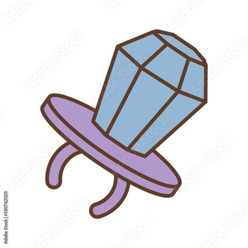 Plastic ring with crystal isolated on white background. Back to 90s. Nostalgia for 1990s element. Retro style.