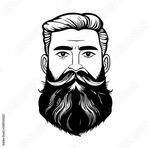 Bearded hipster man face portrait sketch drawing. Hairstyle head guy. Barbershop emblem, logo concept. Profile avatar character. Bearded male silhouette. Black vector illustration isolated on white.