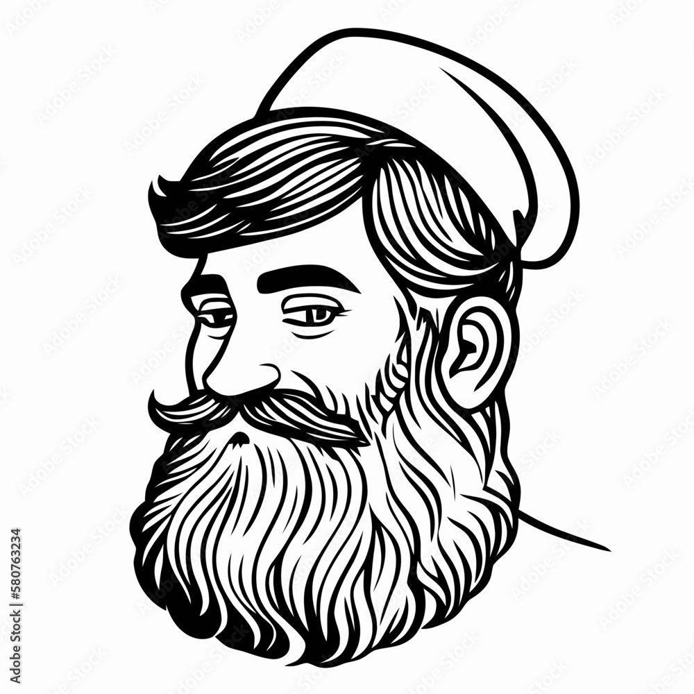 Bearded hipster man face portrait sketch drawing. Hairstyle head guy. Barbershop emblem, logo concept. Profile avatar character. Bearded male silhouette. Black vector illustration isolated on white. Bearded hipster man face portrait sketch drawing. Hairstyle head guy. Barbershop emblem, logo concept. Profile avatar character. Bearded male silhouette. Black vector illustration isolated on white.