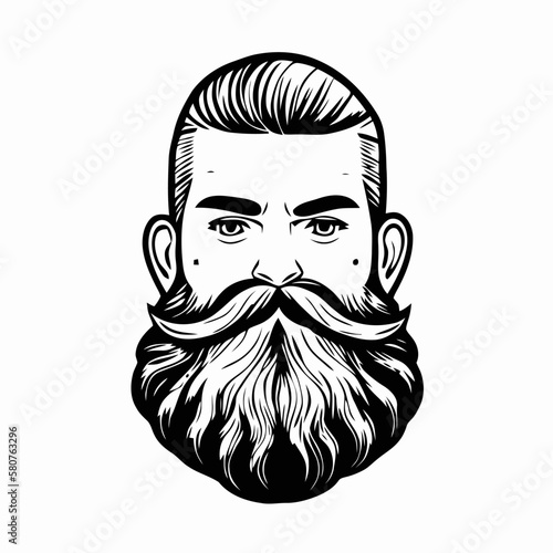 Bearded hipster man face portrait sketch drawing. Hairstyle head guy. Barbershop emblem, logo concept. Profile avatar character. Bearded male silhouette. Black vector illustration isolated on white.