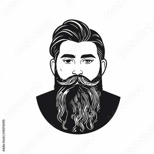 Bearded hipster man face portrait sketch drawing. Hairstyle head guy. Barbershop emblem, logo concept. Profile avatar character. Bearded male silhouette. Black vector illustration isolated on white.