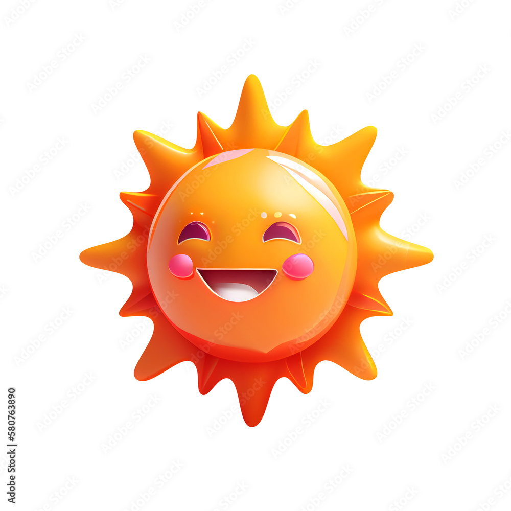 3d icon cute sun illustration kawaii funny Children plastic or soft toy. Colorful design element isolated Transparent png. Generative AI