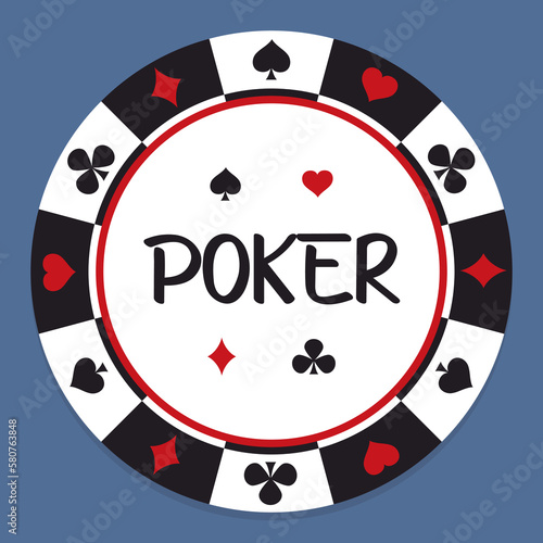 Gambling chip poker balckjack baccarat. Flat design for online casinos and mobile gambling applications, poker - winner, wealth concept.
