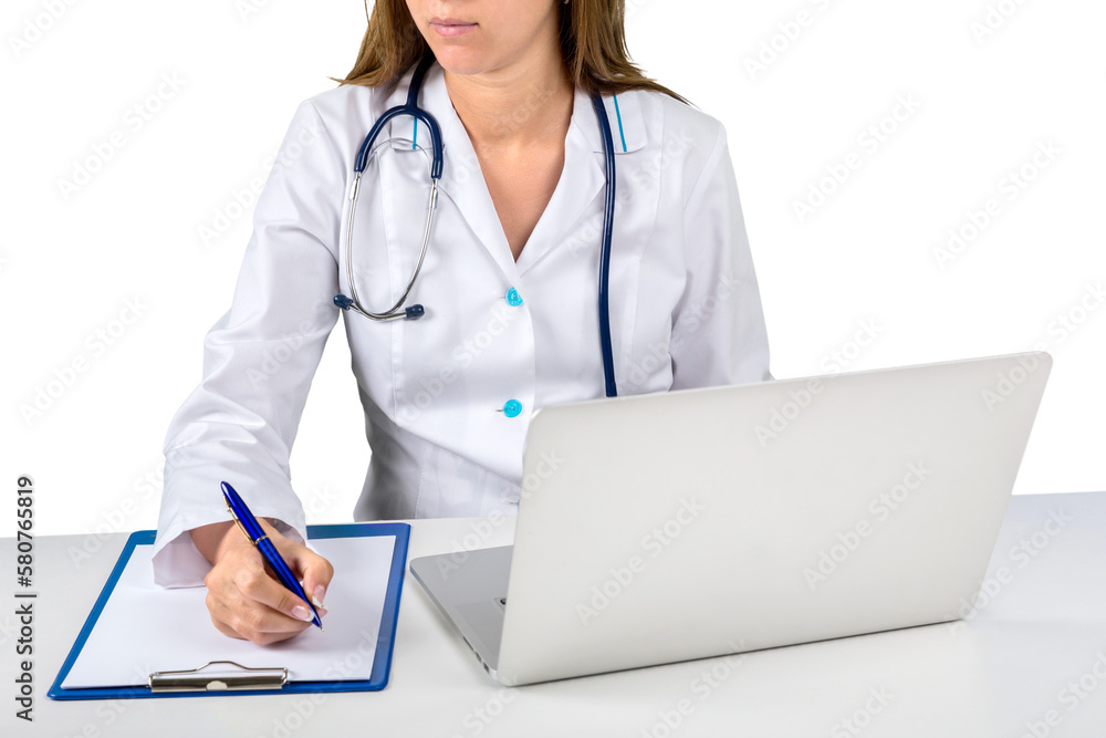 Young female doctor with stethoscope isolated on white background Young female doctor with stethoscope isolated on white background