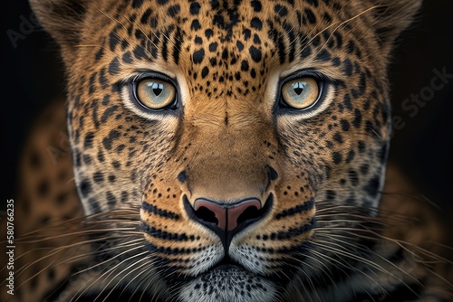 A close up picture of the face of a calm adult Asian leopard. Generative AI