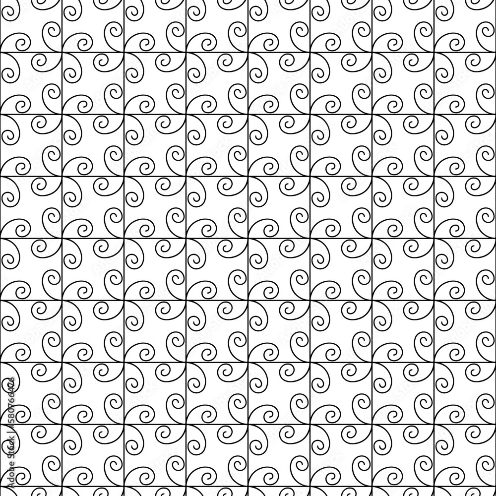 black line seamless scroll grid abstract vector pattern