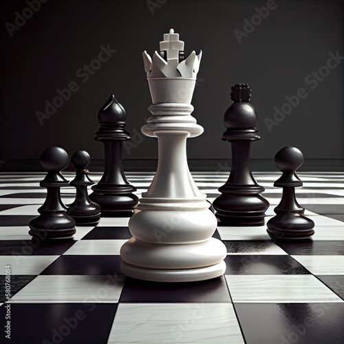 Chess game concept with realistic board and black and white pieces illustration. Close-up game concept competition, Classic Tournament. Generative Ai