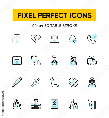 Medical care line icons, health icon set svg 