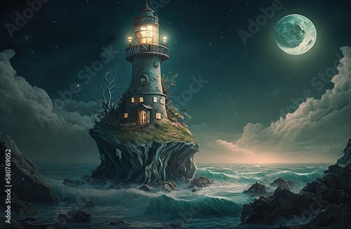 The Great Illumination: An Enchanting Fantasy Lighthouse Generative AI