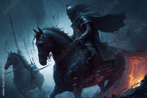Riding into Battle: A Dark Fantasy War Illustration Generative AI © pngking