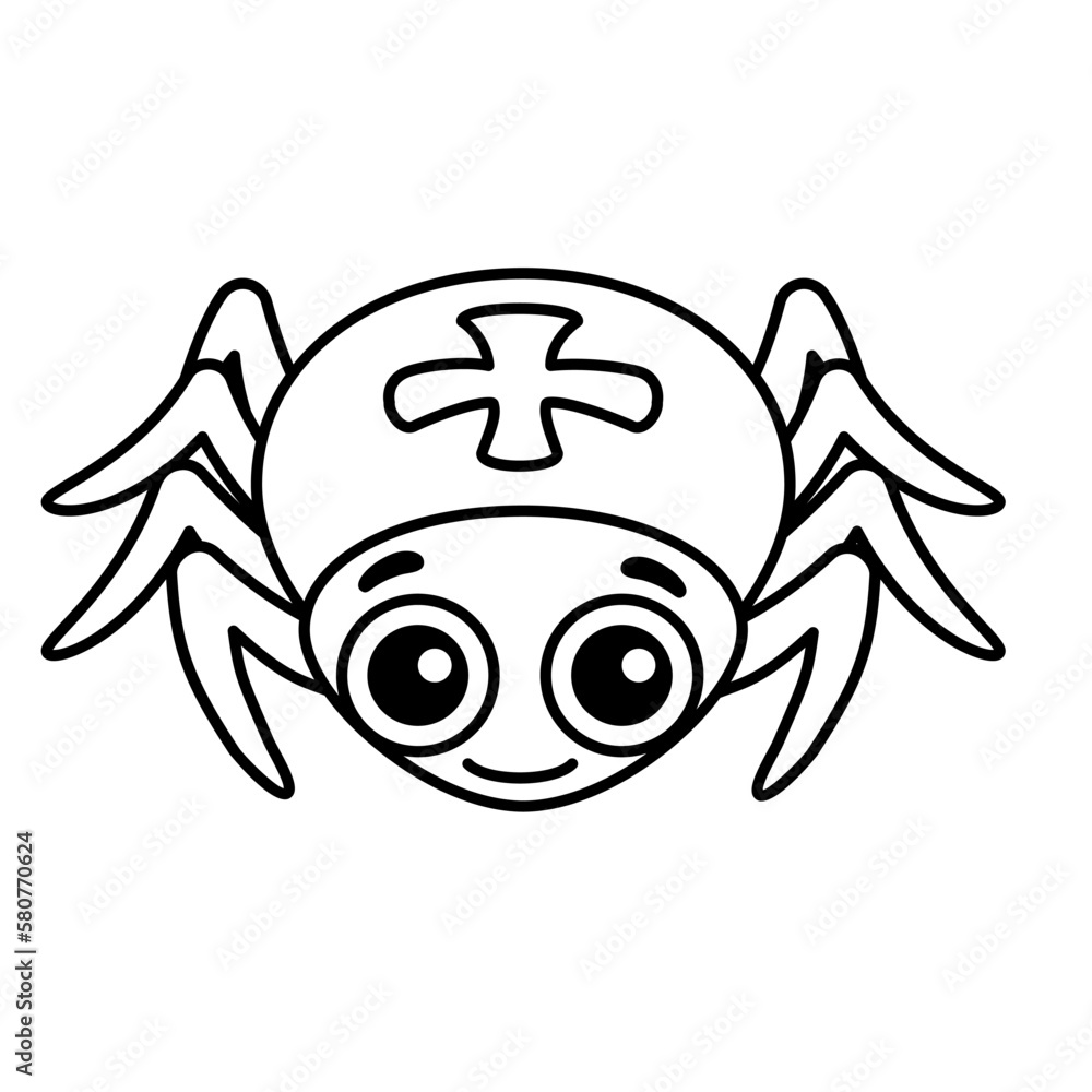 Fototapeta premium Vector coloring Insect for children coloring book. Funny spider in a cartoon style