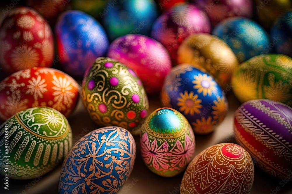 Colorful handmade easter eggs and gold matels effects design festival.generative ai. Colorful handmade easter eggs and gold matels effects design festival.generative ai.