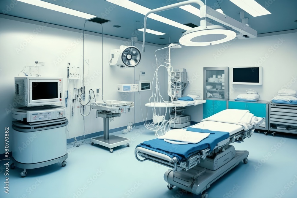 An operating room with an operating bed, AI generated An operating room with an operating bed, AI generated
