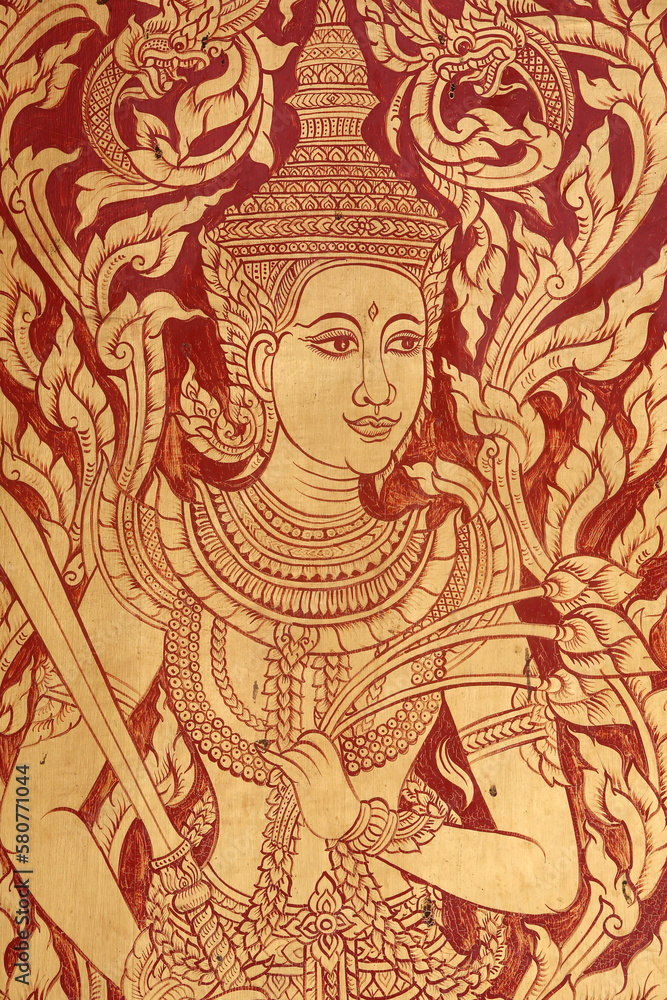 Fototapeta premium Fresco in Wat Dab Phai, Chiang Mai. Thailand.