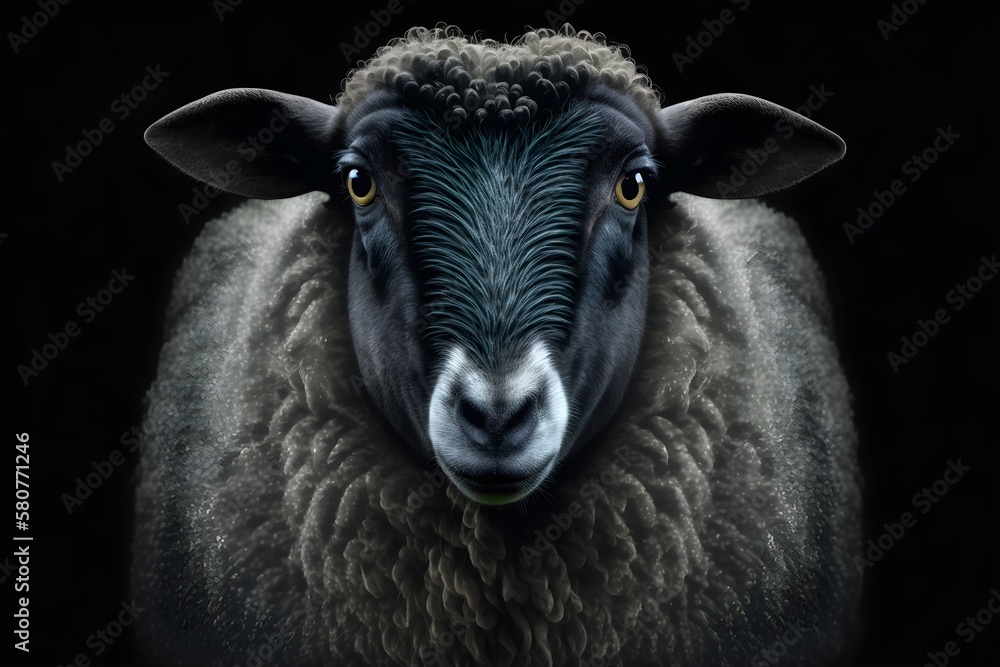 Black sheep on dark background, Generative AI Black sheep on dark background, Generative AI