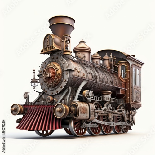 Vintage steam locomotive on a white background. Generative AI