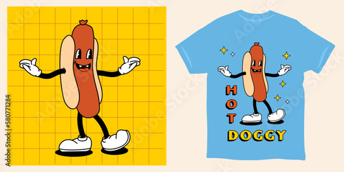 hot dog mascot retro design t-shirt
