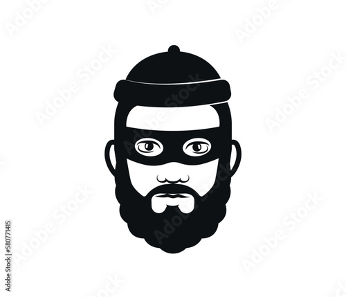 Thief icon on white background. Bearded thief.
