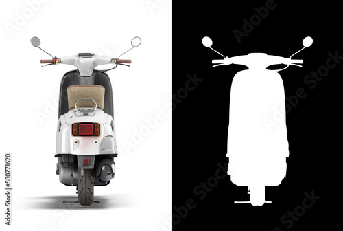 White retro vintage scooter personal transport for busines back view 3d render on white with alpha