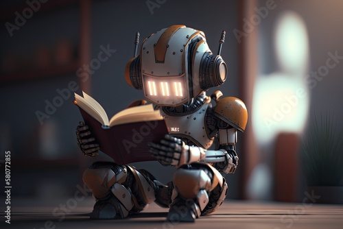 AI Robot reading a book - Generative AI