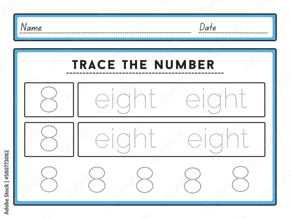 Number tracing worksheets and tracing activity book for kids The practice of writing numbers 8 Tracking worksheet number eight learn to count and write