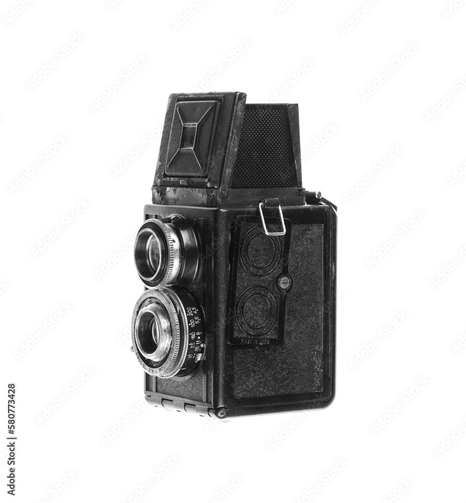 ancient vintage film camera isolated on white background