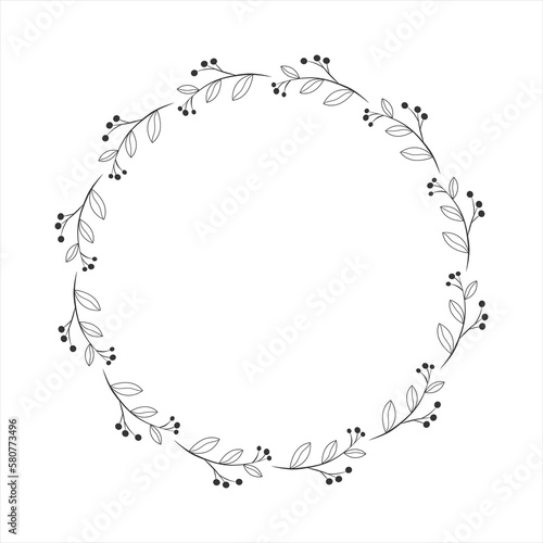 Vector frame of leaves on a white background. Wreath with leaves. Vector illustration