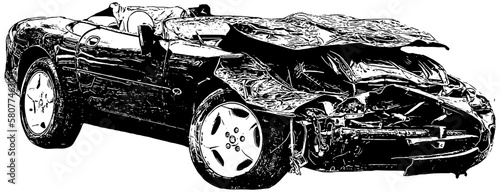 Wrecked vehicle due to being in a severe accident 