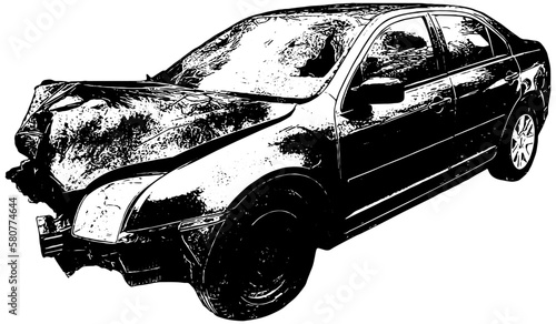 Wrecked automobile with broken windshield due to car accident 