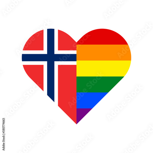unity concept. heart shape icon of norway and rainbow flags. vector illustration isolated on white background