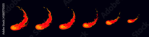 Sprite sheet fire sword attack, fire strike. Circle flame. Animation for a game or cartoon. Ready to fream by fream classic animation. Vector