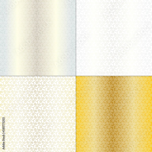 silver gold white seamless scrolled abstract vector patterns