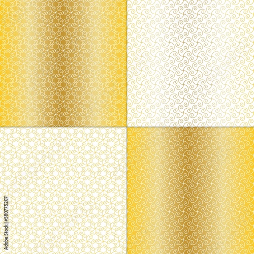 gold white seamless scrolled geometric vector patterns