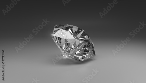 Dazzling diamond on grey background. 3D render