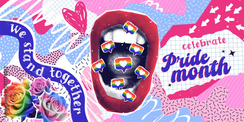 Stampa su tela Pride month, halftone collage in contemporary punk grunge style
