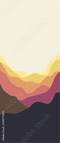 Mountain landscape vector illustration in portrait orientation  minimalist wavy landscape illustration. Good for background  banner  x-banner  card  and other graphical resource.