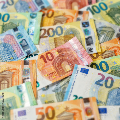 Euro banknotes bill saving money background pay paying finances bank notes banknote square