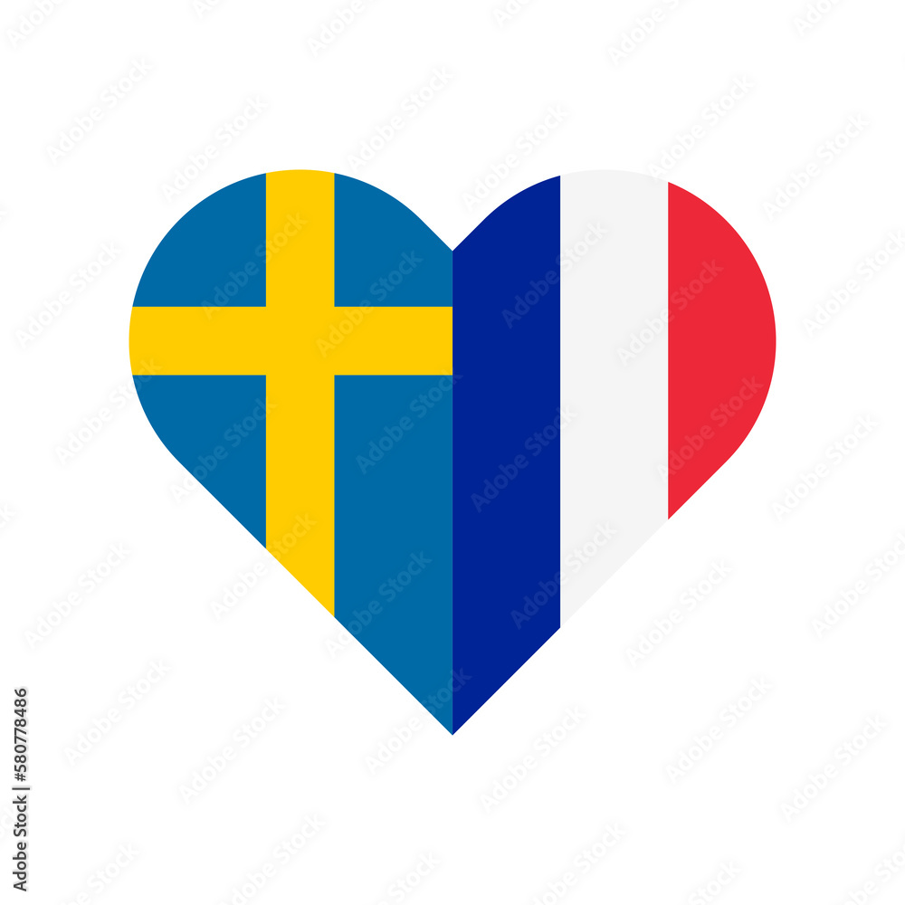 unity concept. heart shape icon of sweden and france flags. vector illustration isolated on white background unity concept. heart shape icon of sweden and france flags. vector illustration isolated on white background