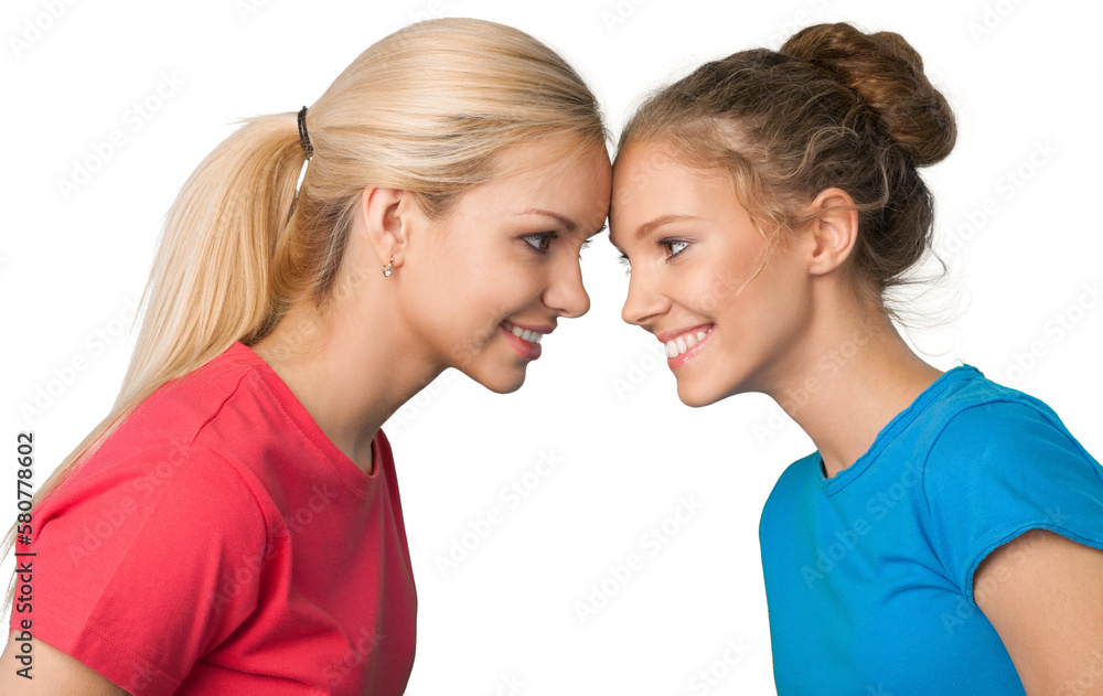 Portrait of Two Smiling Girlfriends , Sisters Portrait of Two Smiling Girlfriends , Sisters